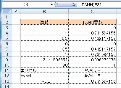 TANH関数の使用例サンプル
