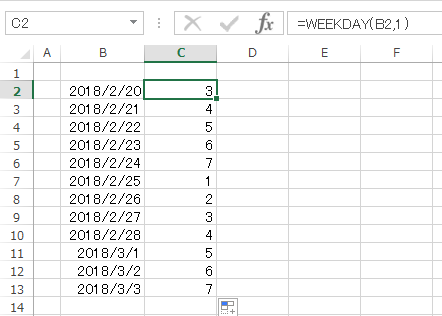 全部の日付の曜日が取得できた