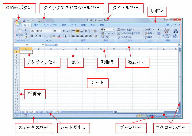 Excel07の使い方画面構成