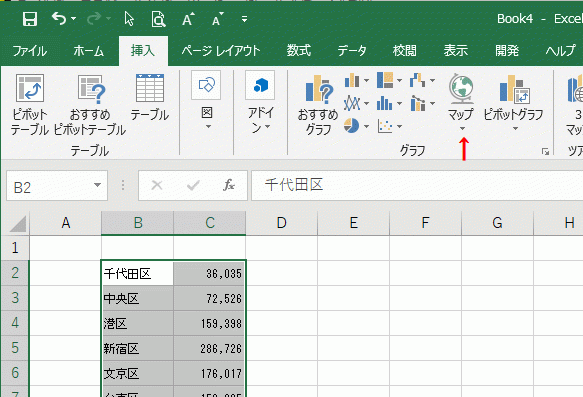 東京23区の人口データでマップグラフを作成