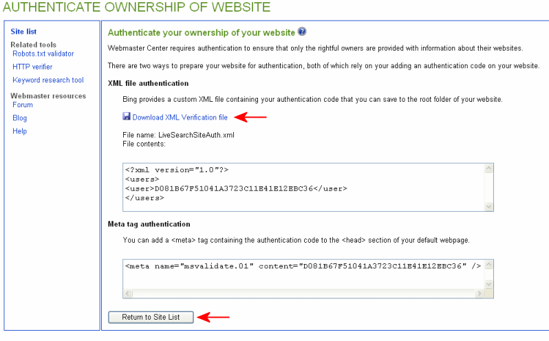 AUTHENTICATE OWNERSHIP OF WEBSITE