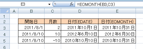 EOMONTH関数の使用例サンプル