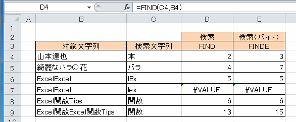 FIND関数の使用例サンプル