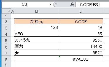 CODE関数の使用例サンプル