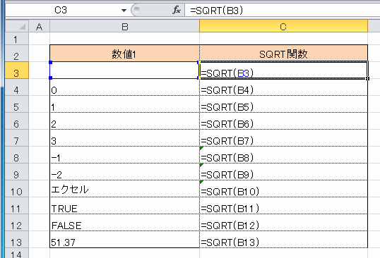 SQRTエクセル関数