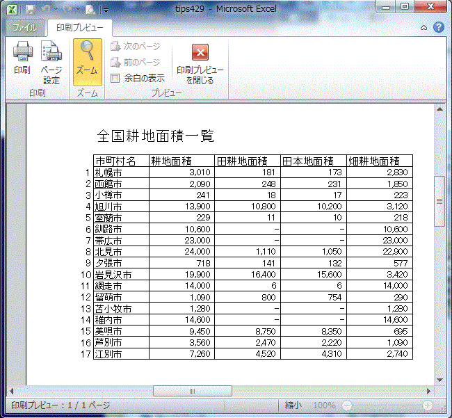 複数の範囲を印刷する Excel