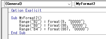 先頭に0を追加し表示させるVBA